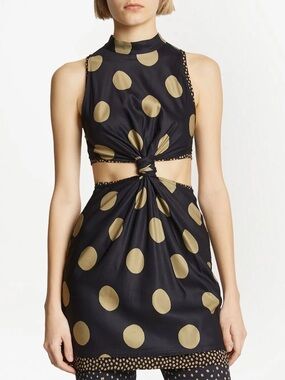 Proenza Schouler Black Dress with Gold Polka Dots and Front Knot Cutout
